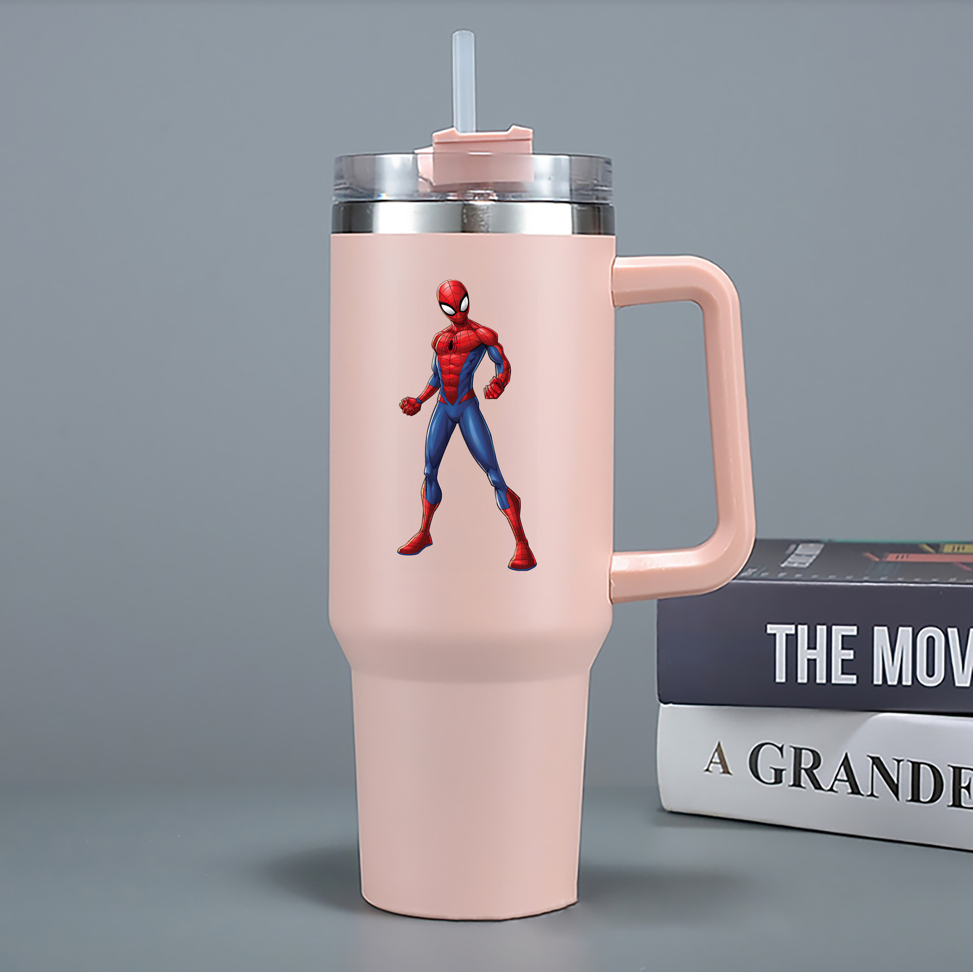 （画像用） Spider Man スパイダーマン 1200mL車用タンブラー - クリスタルステッカー（プラスチックストロー付き）
